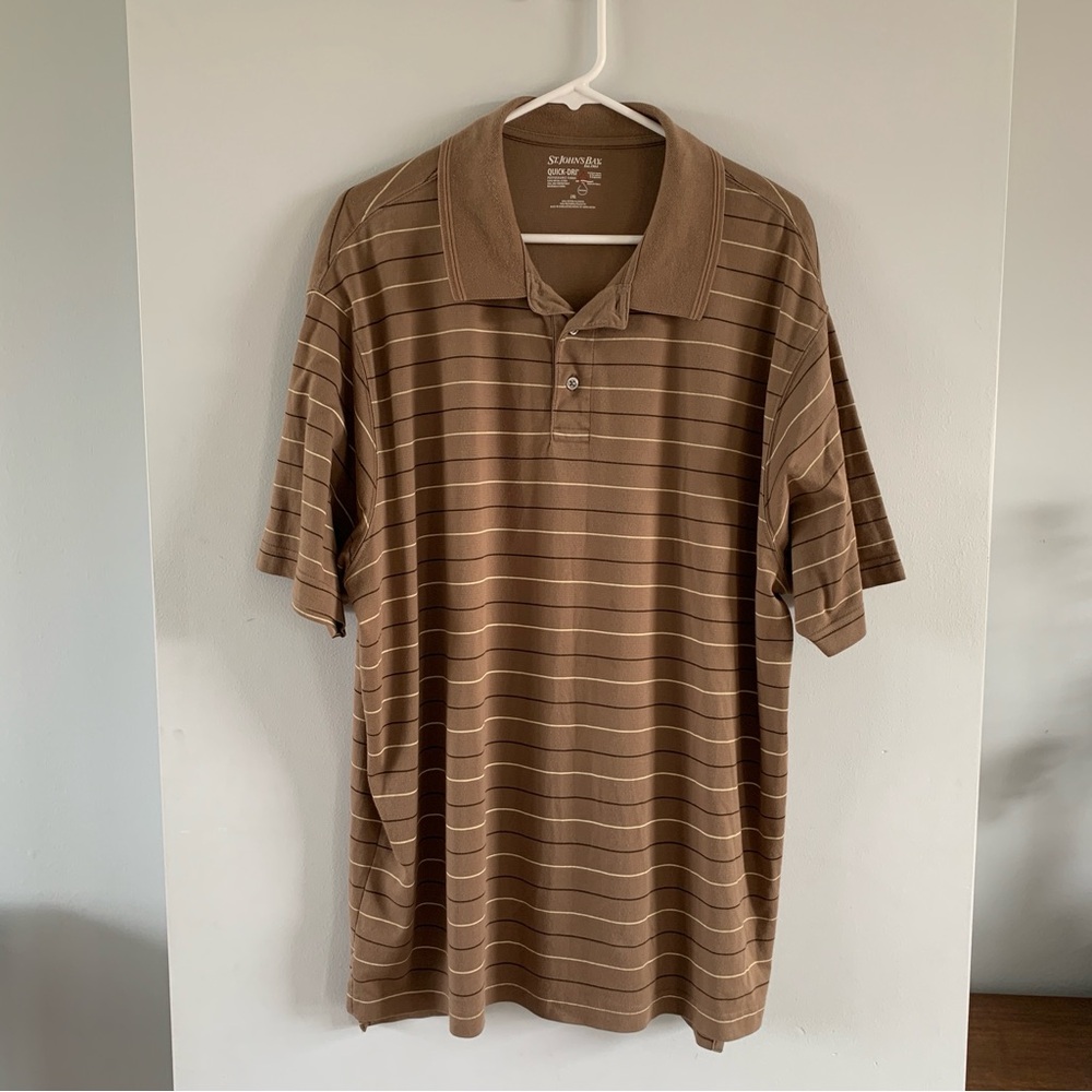 Striped Brown Polo Shirt Mens Size 2XL Quick Dri Short Sleeve St Johns Bay Golf